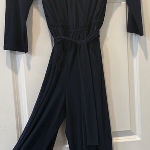 NY Collection Navy Long Sleeve Jumpsuit